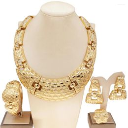 Necklace Earrings Set Italian Jewelry For Women Gold Plated Bracelet Ring African Party Accessories Nigeria Gift H0001 Yulaili