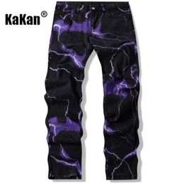 Men's Jeans Kakan - Lightning Printed Tie Dyed Jeans From Europe and America for Men Street Trend Loose Fitting Straight Length Jeans53 231124