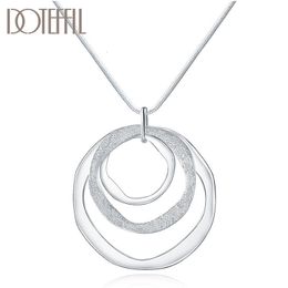 Pendant Necklaces DOTEFFIL 925 Sterling Silver 18 Inches Three Circle Pendant Chain Frosted Necklace For Women Fashion Wedding Party Charm Jewellery 230426