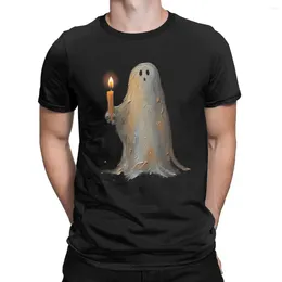 Men's T Shirts Ghost Holding A Cancle Halloween Shirt For Men Cotton Casual Round Neck Tee Short Sleeve Clothing Graphic Printed