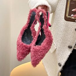 Sandals Fur Women High Heels Shoes Designer Slingback Pointed Toe 2023 Summer Trend Dress Party Slippers Brand Pumps