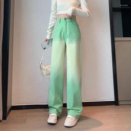 Women's Jeans Women Korea Style Gradient Colour Spring Commuting Contrasting-Colors Pants Fashion High Waist Wide-leg Trousers