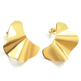 Hoop Earrings Geometric Folded Fan Shape Stud Stainless Steel Waterproof For Women Temperament Exquisite Charm Ear Piercing Jewellery