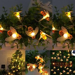 Strips Solar Power Honey Bee LED Fairy String Waterproof Outdoor Lights Powered Christmas Garland For Garden Fence PatioLED