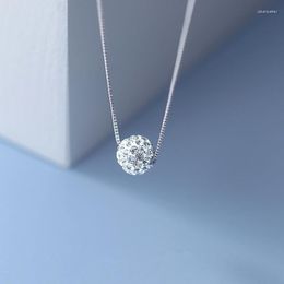 Chains Pure 925 Sterling Silver Sparkling Zircon Round Ball Charm Pendant Necklace For Women Wedding Engagement Fine Jewellery F010
