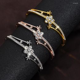Bangle Korean Fashion Rhinestones Crystal Flower For Women Inlaid Designer Jewelry Pulseras Mujer