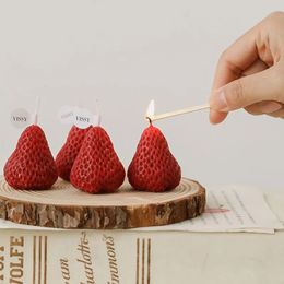 1pc/4pcs 딸기 장식 향기 양초 간장 왁스 촛불 생일 웨딩 양초