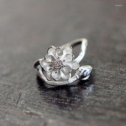 Wedding Rings DreamySky Silver Color Large Lotus Flower For Women Finger RingsWedding Rita22