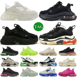 Designer 17 Triple S Men Women Casual Shoes increased sneakers platform Tan clear sole black white grey red pink blue Royal Neon Green mens trainers sports sneaker