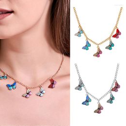 Chains Colourful Dreamy Oil Dripping Butterfly Necklace Women's European And American Fashion Retro Choker Clavicle Chain