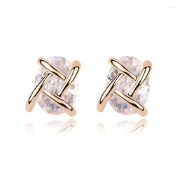 Stud Earrings 11.11 Oval Brincos For Women With Cubic Zirconia Champagne Gold Color Fashion Brand Design Earings Jewelry Gift