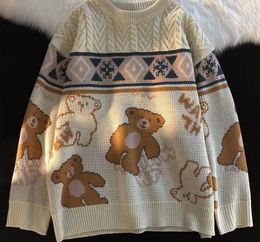 2024 Men's Sweaters Cute Bear Tops Oversize Men High Street Knitting Sweater Autumn Pullover Baggy Harajuku Kawaii Women Couple