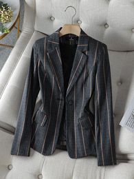 Women's Suits Women Vintage Blazer Long Sleeve One Button Slim Coat Jacket Black Gray Stripe Elegant Business Work Wear 4XL