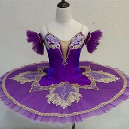 Dancewear Professional 12 Couches Kids Girls Women Adult Ballet Dance Competition Performance Wear Purple Tutu Costume 231124