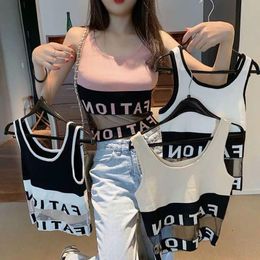 Womens Tanks Camis Cotton Underwear Tube Top Sexy Letter Fashion Mesh Tank Up Female Sports Bra Suspender Colour Contrast 230426