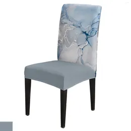 Chair Covers Blue Marble Texture Dining Spandex Stretch Seat Cover For Wedding Kitchen Banquet Party Case