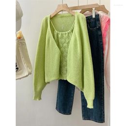 Women's Knits 2023 Autumn Winter Korean Sweet Fashion Solid Color Knitwear Vest Two Knitted Cardigan For Women Dolman Sleeves Top