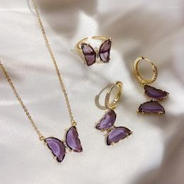 Chains Purple Colour Butterfly Necklaces Translucent Glass Pendant For Women Romantic Necklace Summer Jewellery 2023