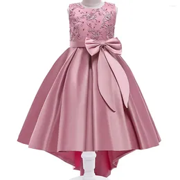 Girl Dresses 2023 Girls Pageant Gowns Flower Embroidery Beading Big Bow Tie Princess Dress For Kids Christmas Party Ball Gown Vestidos