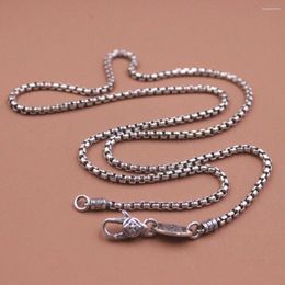 Chains Real 925 Sterling Silver Necklace Men's 3mm Width Box Link Vintage Jewellery 24inch Length With Lobster Clasp