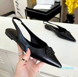 Luxury designer women's sandals Summer leather fashion flat pointed leather shoes back trip strap