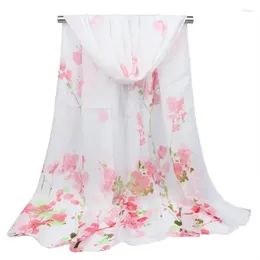 Scarves Summer Thin Plum Blossom Chiffon Scarf Women Pashmina Print Shawl Beach Sunscreen Silk Long Georgette Muslim Hijab N72