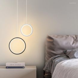 Pendant Lamps Ring Lights Bedroom Parlour Hanging Lamp Indoor Lighting Bedside Hanglamp Restaurant Bar White Black LED Industrial