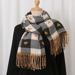 Scarves Women's Winter Warm Scarf For Women Love Heart Plaid Imitation Cashmere Christmas Shawl Neck Accessories Year Gift