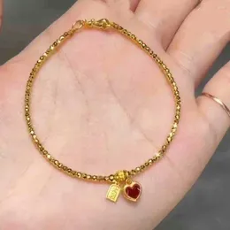 Strand Romantic Red Love Heart Charms Gold Plated Cut Beads Bracelets For Women Girls Fashion Wrist Jewellery Party Gift YBR1034
