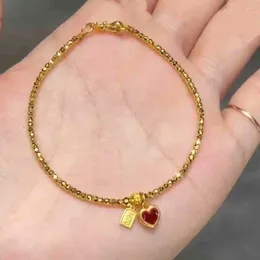 Strand Romantic Red Love Heart Charms Gold Plated Cut Beads Bracelets For Women Girls Fashion Wrist Jewelry Party Gift YBR1034