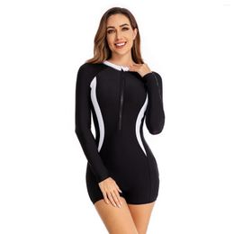 Women's Swimwear Womens Boyleg One Piece Rashguard Swimsuit Sun UV Protection Long Sleeve Zipper Swimming Surfing Bathing Suit Wetsuit Dive