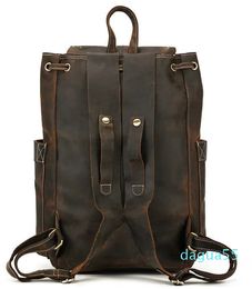 Men's Genuine Leather Backpack Crazy Horse Skin Men's Backpack Flip Strap Backpack Student