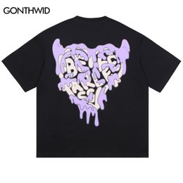 Men's TShirts Harajuku Men Streetwear TShirt Hip Hop Letter Devil Heart Print Oversized Tshirt Men Women Fashion Casual Loose Top Shirts 230425