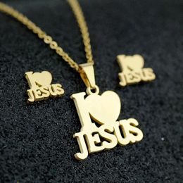 Beaded Necklaces Fashion Stainless Steel Jesus Cross Men Charm Heart Letter Pendant Necklace Jewellery Set Chain Christian Symbol Gifts 231124