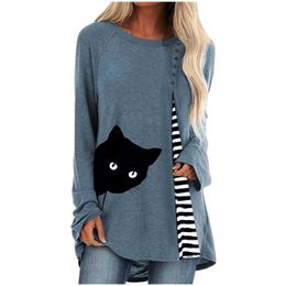 Women's Hoodies Sweatshirts 2021 Street trendsetter Pullover crew neck loose large women's Colour matching kitten T-shirt