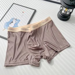 Underpants Men's Mid-Rise Ice Silk Panties Boxers Briefs Solid Colour Glossy Trunks Pouch Underwear Man Shorts Lingerie