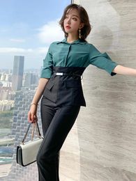 Work Dresses Commute OL Style Contrast Color Stitching Waist Personalized Two-piece Blouse 2023 Spring High Quality Top