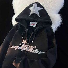 Men's Hoodies Sweatshirts Cardigan Jacket Female Star Letter Zipper Hoodie Y2k Fashion Casual Hip Hop Plus Velvet Drape Lazy Hooded Sweatshirt Streetwear Y23