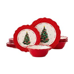 Flatware Sets Tableware 12 Piece Meadow Tree Stoare Dinnerware Set Christmas tree pattern tableware 231124