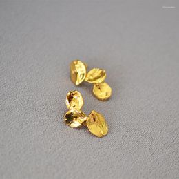 Stud Earrings Niche Design Irregular Texture Golden Leaves 925 Silver Needle Daily Women