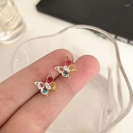 Stud Earrings Inlaid Zircon Colourful Butterfly For Women Korean Cute Pearl Small Earring Wedding Birthday Jewellery Gift