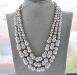 Chains Z12180 Row 19" 20mm White Round Double Freshwater Pearl Necklace