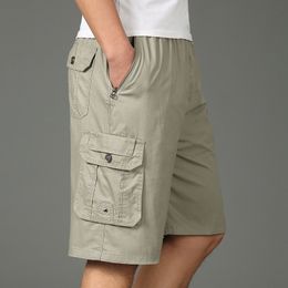 Men's Shorts Shorts Men Bermuda Cotton Pocket Zip Cargo Shorts Fashion Style Elastic Army Male Summer Casual Knee Length Vintage Yellow 230426