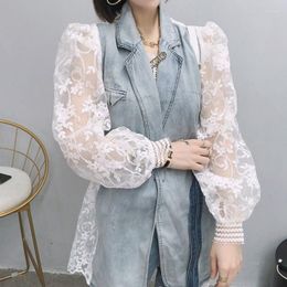 Women's Jackets Oversize Denim Jacket 2023 Spring Summer Casual And Coat Suit For Women Lace Sleeve Embroidery Fashoin Coats XC337