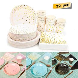 Christmas Decorations 32pc Stamping Disposable Tableware for Wedding Rustic Birthday Party Decor 1st Baby Shower Boy Girl Babyshower 231124