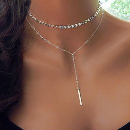 Chains Bohemia Gold Long Bar Choker Necklace For Women Pendant Jewellery Double Layer Set Initial Disc GiftChains