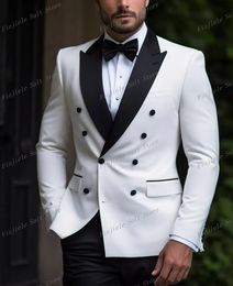 White And Black Men Tuxedos Business Suit Groom Groomsman Prom Wedding Party Formal 2 Piece Set Jacket And Pants B09