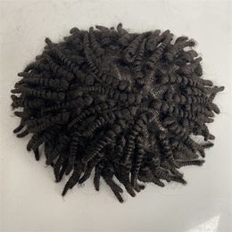 6 inches European Virgin Human Hair Replacement #1b Afro Braids AUS Toupee 8x10 Lace with PU Unit for Black Men