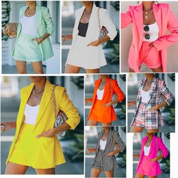 Women's Suits Blazers Women's Fashion Two-piece Shorts Suit Casual Lapel Cardigan Blazer and Skirt Set Ladies Office Business Suits Female Casual Suit 230426