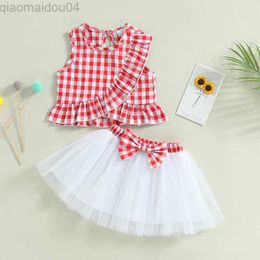 Одежда поставка Принцесса девочки для девочек наборы одежды летние рукавочные клетки для печать в рючке для майки + юбка для пачки 0-2 Y Малыш
